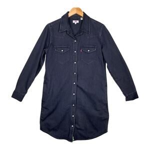 Levi’s Western Denim Black Long Sleeve Pearl Snap Button Shirt Dress medium